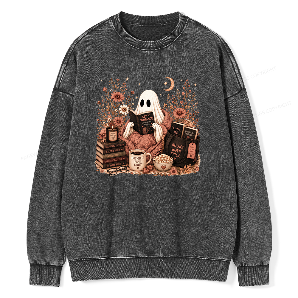 Pagewings Smut Reading Ghost Unisex Washed Sweatshirt