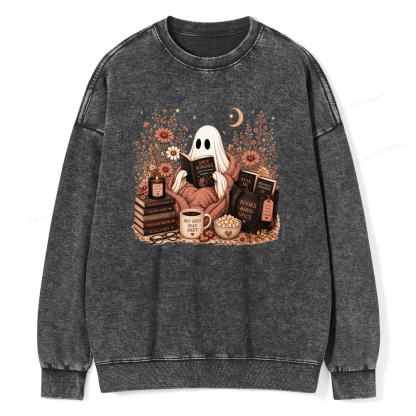 Pagewings Smut Reading Ghost Unisex Washed Sweatshirt