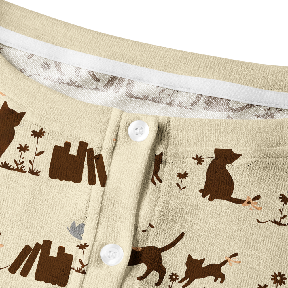 Pagewings Cat Book Lover Crew Neck Cardigan Sweaters