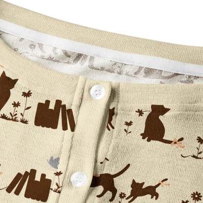 Pagewings Cat Book Lover Crew Neck Cardigan Sweaters