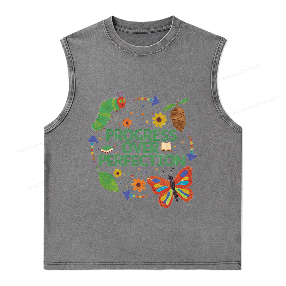 Pagewing Progress Over Perfection Unisex Washed Tank Top