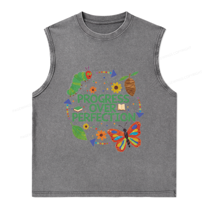 Pagewing Progress Over Perfection Unisex Washed Tank Top