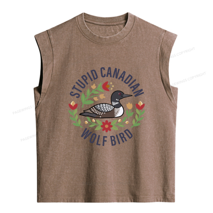 Pagewings Stupid Canadian Wolf Bird Women's Washed Tank Top