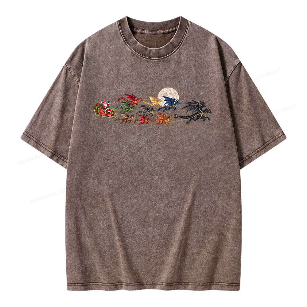 Pagewings Christmas Dragon Bookish Unisex Washed T-shirt