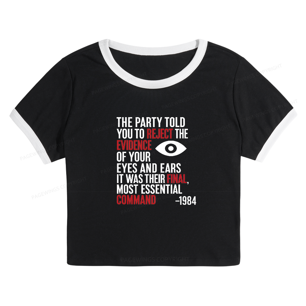 16678Pagewings Dystopia Quote Baby Tee Cropped Ringer T-Shirt