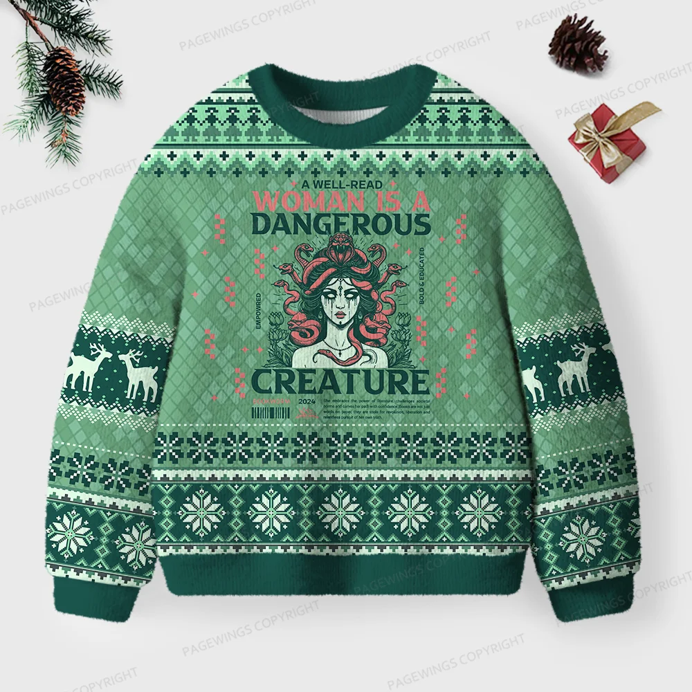 Pagewings A Well-Read Woman Is A Dangerous Creature Unisex Ugly Knit Sweatshirt