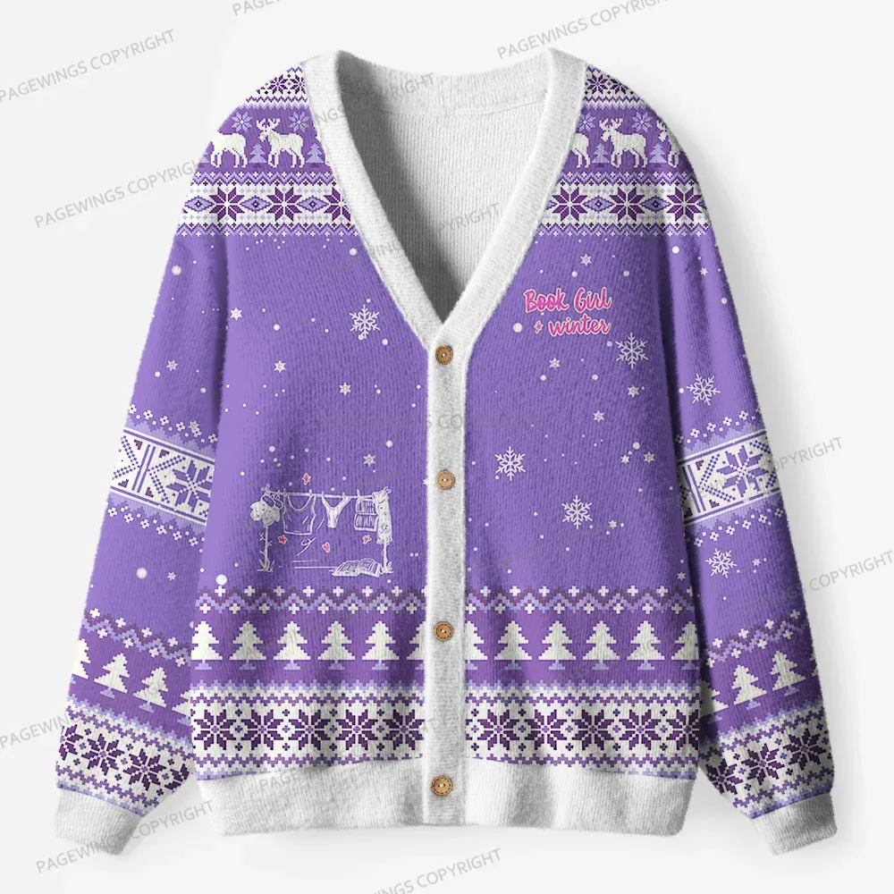 Pagewings Book Girl Winter Unisex Ugly Cardigan Sweaters