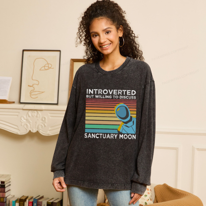 Pagewings  Introverted But Willing to Discuss Sanctuary Moon Unisex Washed Long Sleeve T-shirt