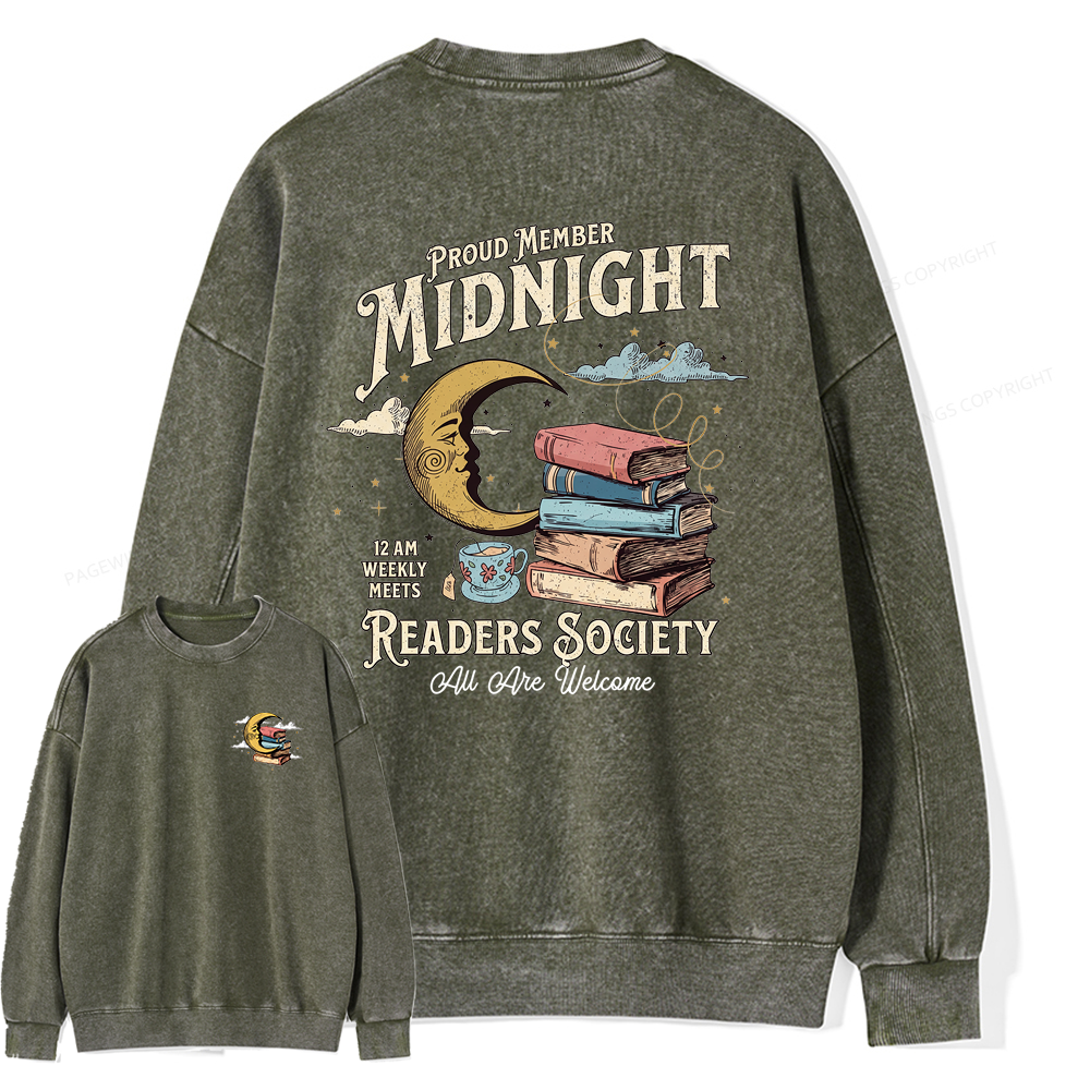Pagewings Midnight Readers Society Unisex Washed Sweatshirt