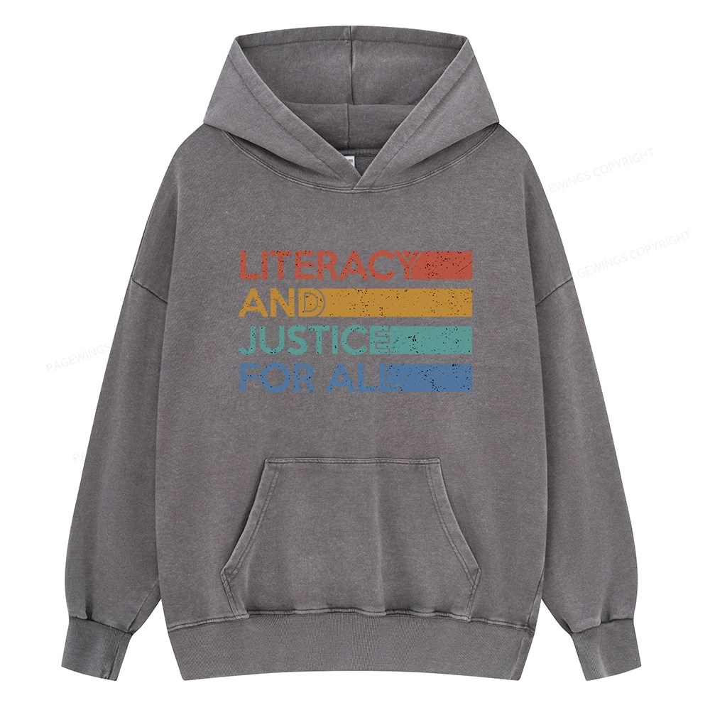 Pagewing Literacy and Justice For All Unisex Washed Hoodie