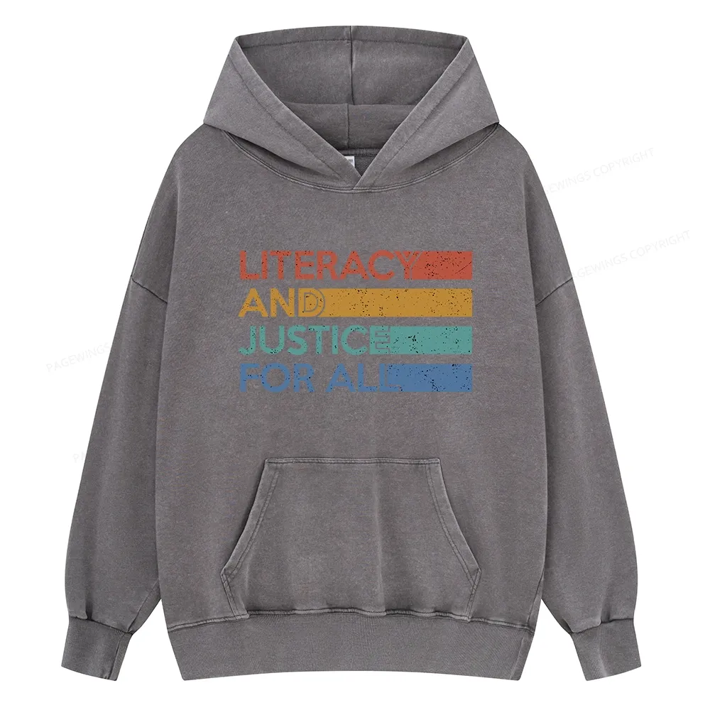 Pagewing Literacy and Justice For All Unisex Washed Hoodie