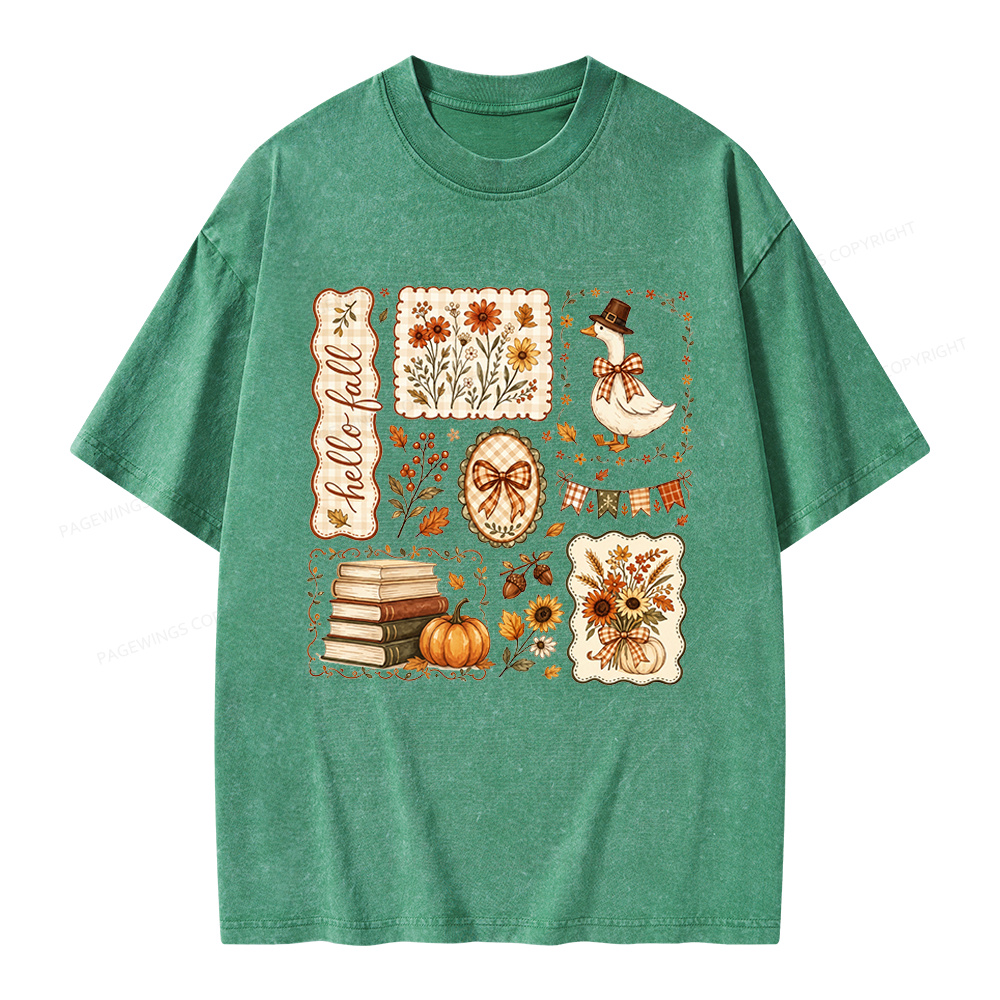Pagewings Hello Fall Goose Unisex Washed T-shirt