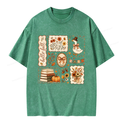 Pagewings Hello Fall Goose Unisex Washed T-shirt