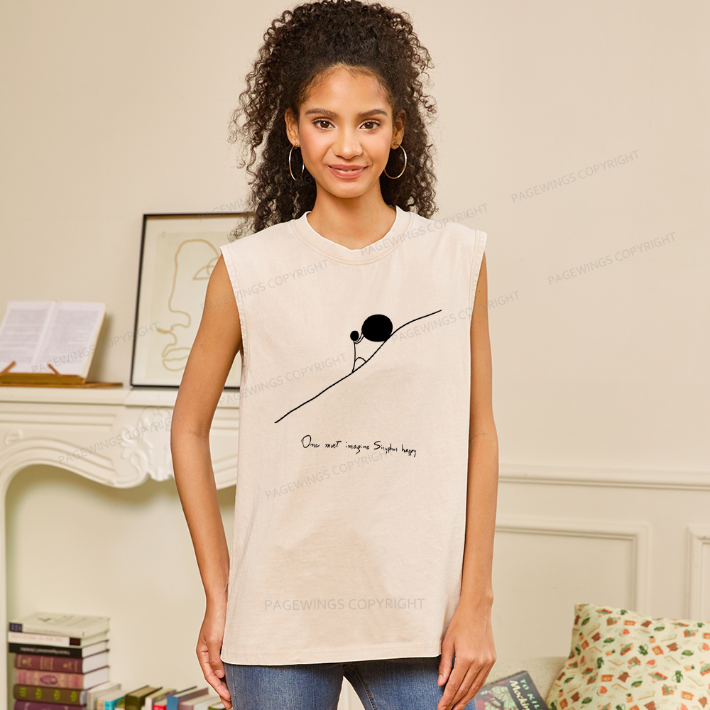 Pagewings One Must Imagine Sisyphus Happy Unisex Washed Tank Top