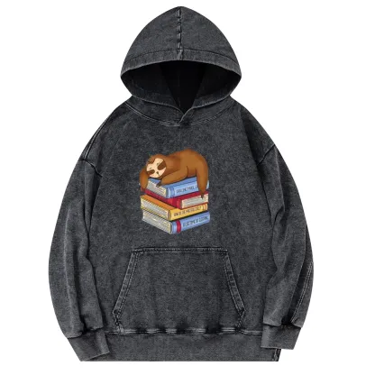 Pagewings Sloth And Book Unisex Washed Hoodie
