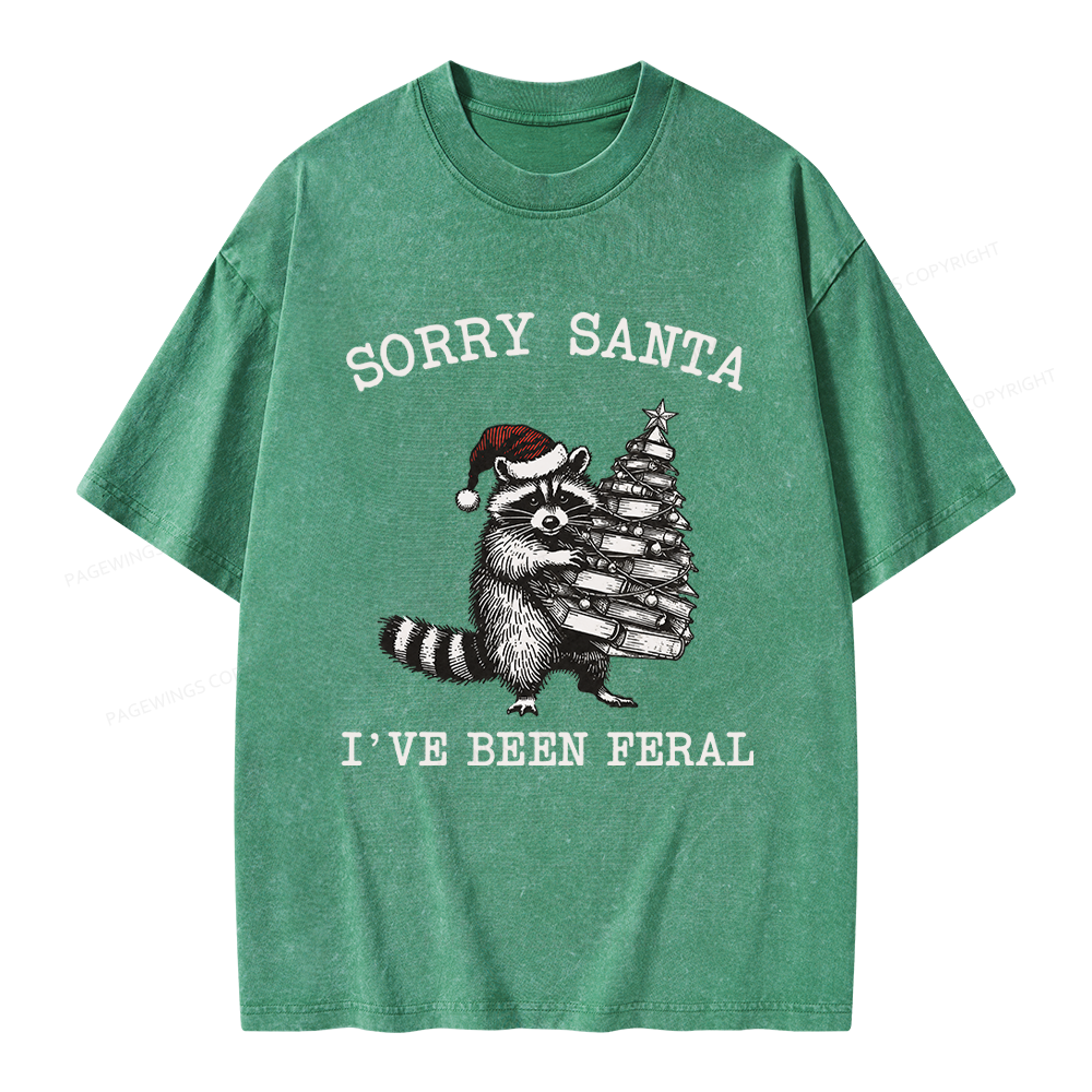 Pagewings Sorry Santa I've Been Feral Unisex Washed T-shirt