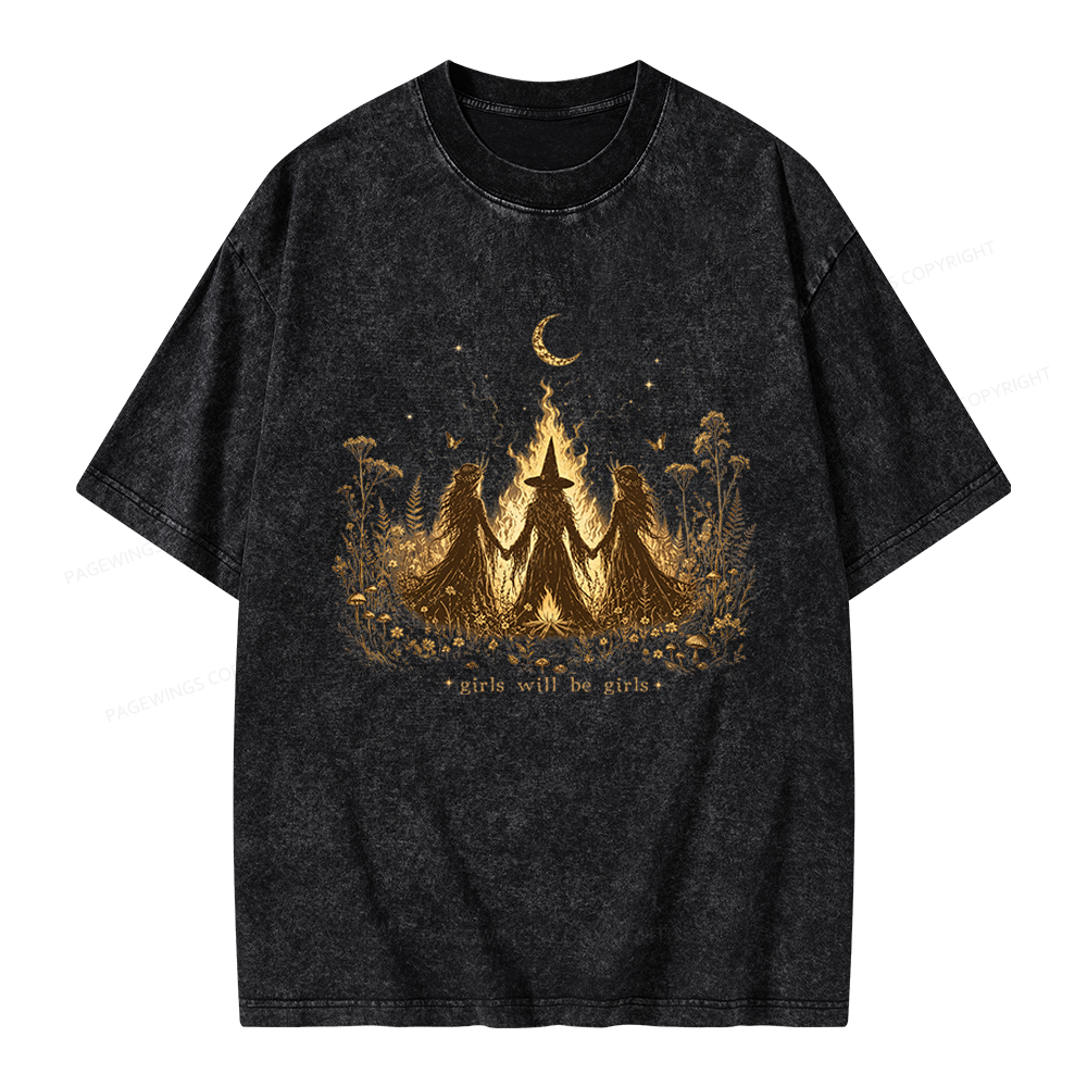 Pagewings Girls Will Be Girls Unisex Washed T-shirt