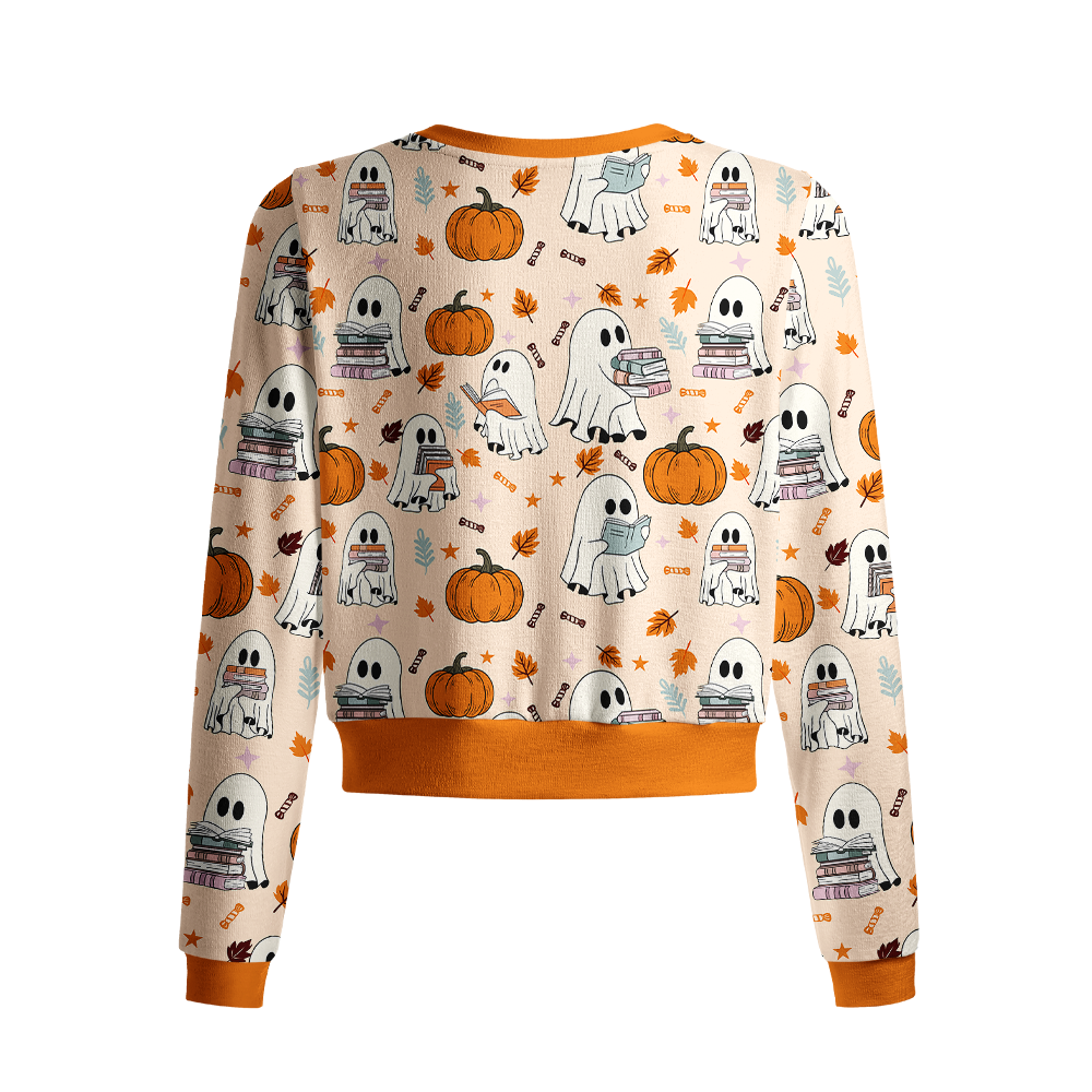 Pagewings Halloween Bookish Crew Neck Cardigan Sweaters