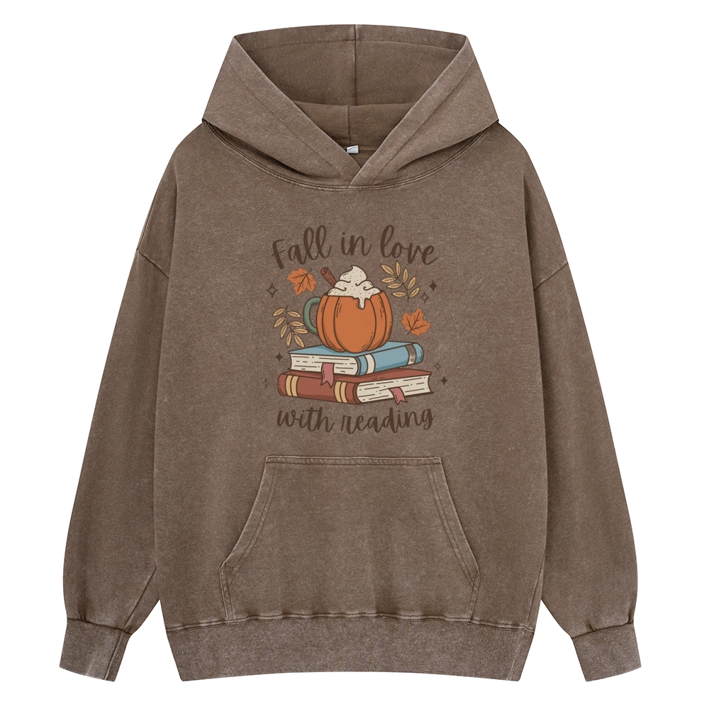 Pagewings Thanksgiving Fall in Love with Reading Unisex Washed Hoodie