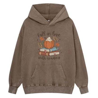 Pagewings Thanksgiving Fall in Love with Reading Unisex Washed Hoodie