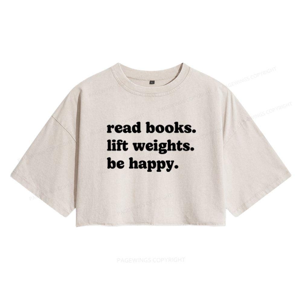 Pagewings Book Lover Gym Women's Washed Cropped T-shirt