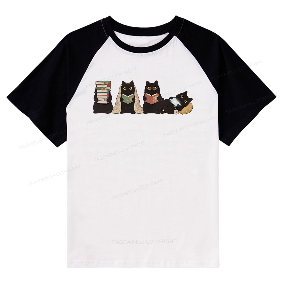 Pagewings Black Cats Reading Raglan T-shirt
