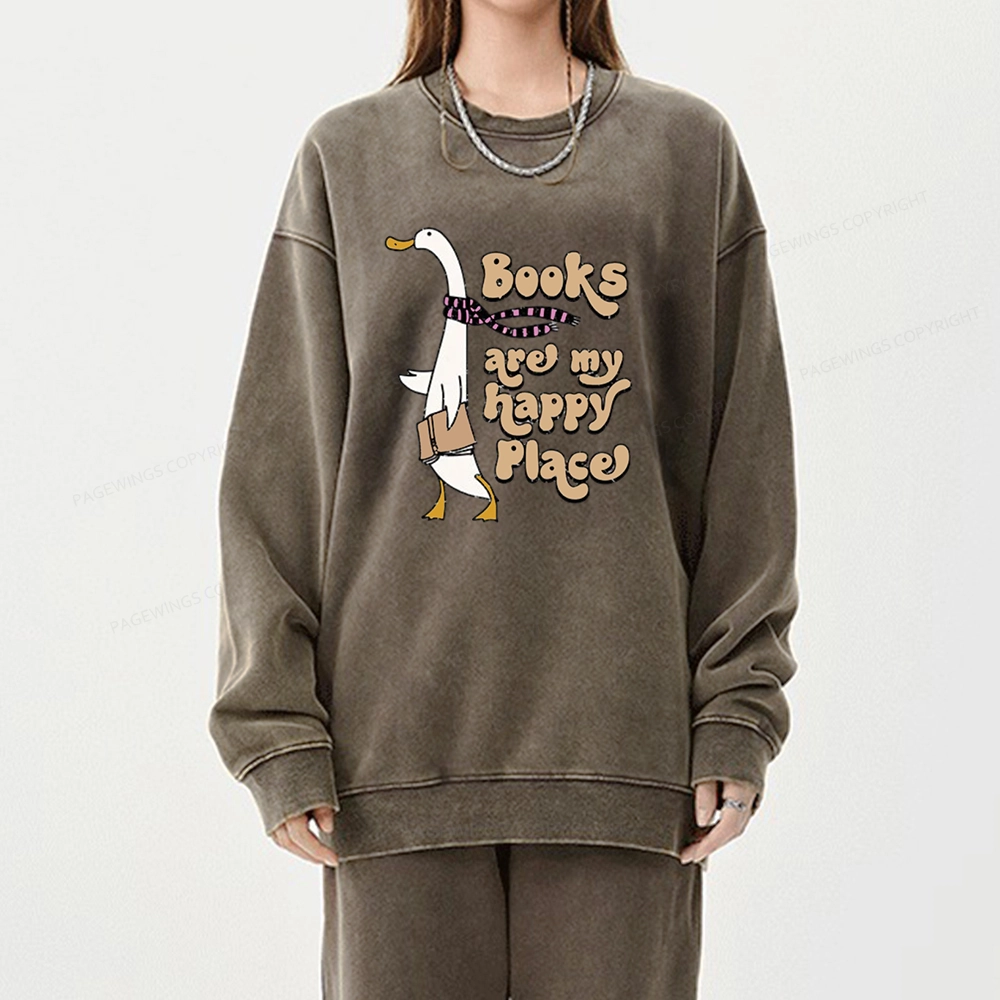 Pagewings Books Are My Happy Place Unisex Washed Sweatshirt