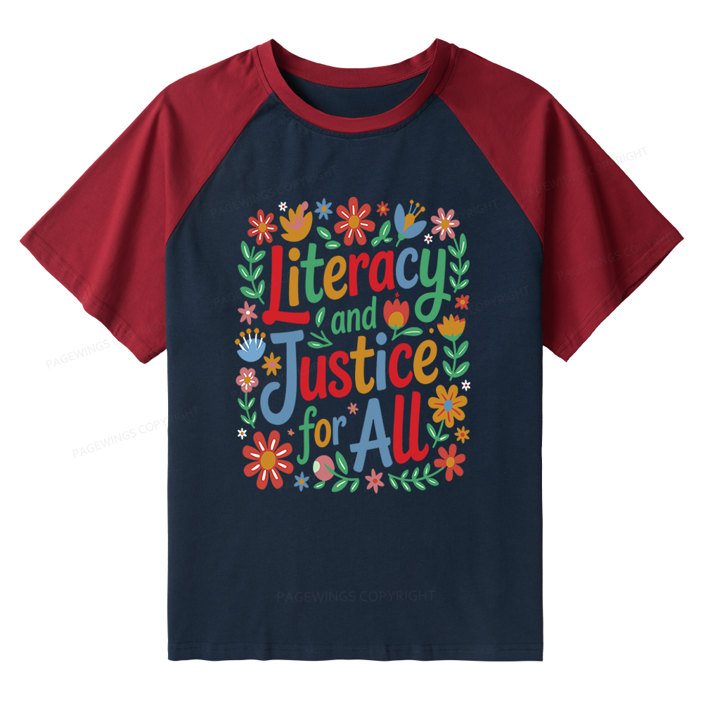 Pagewings Literacy And Justice For All Raglan T-shirt