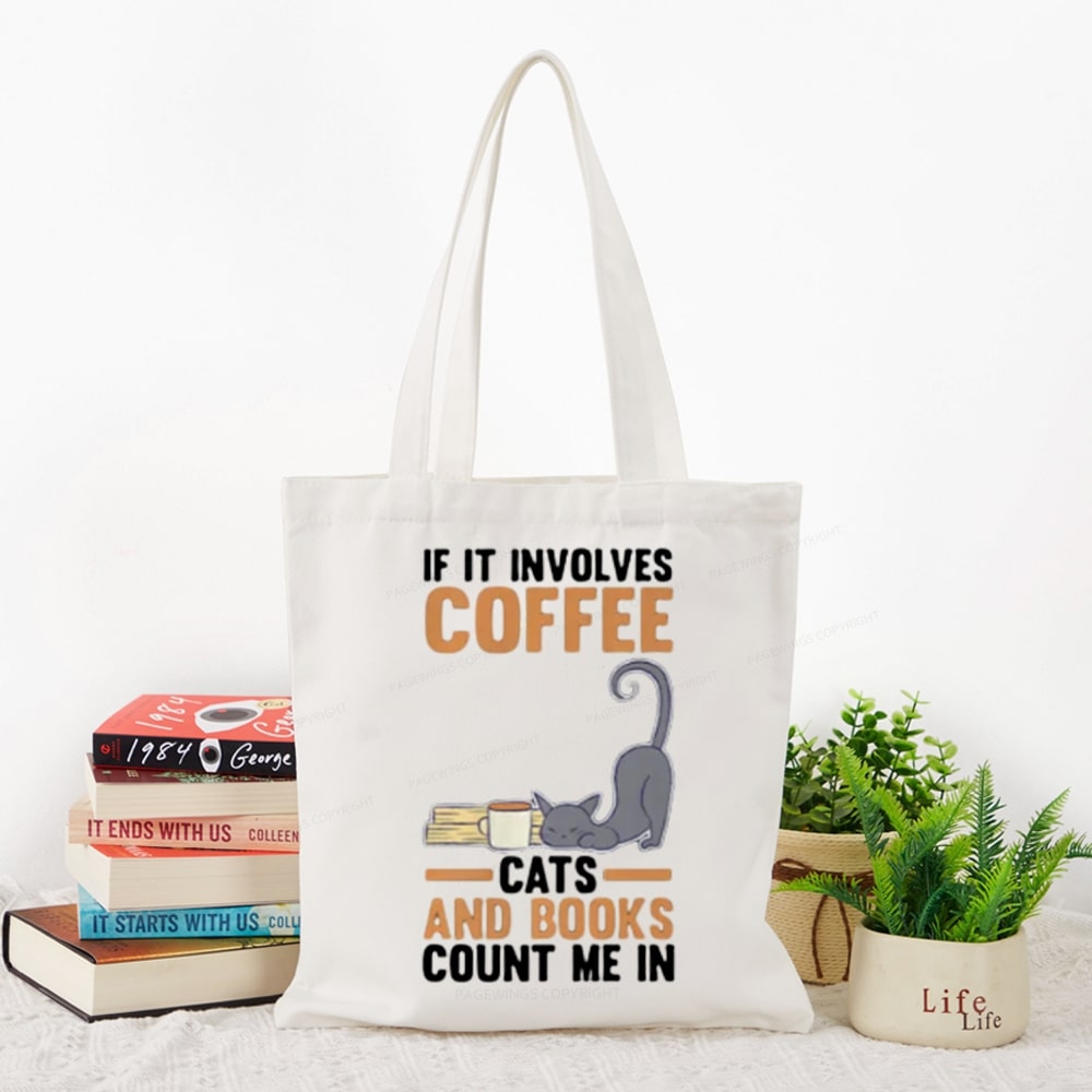 Pagewings Cats Reading Books Coffee Tote Bag