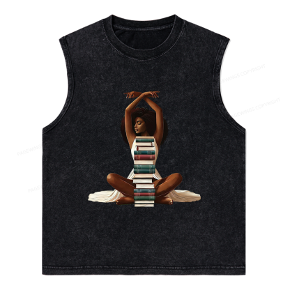 Pagewings Black Girl Reading Unisex Washed Tank Top