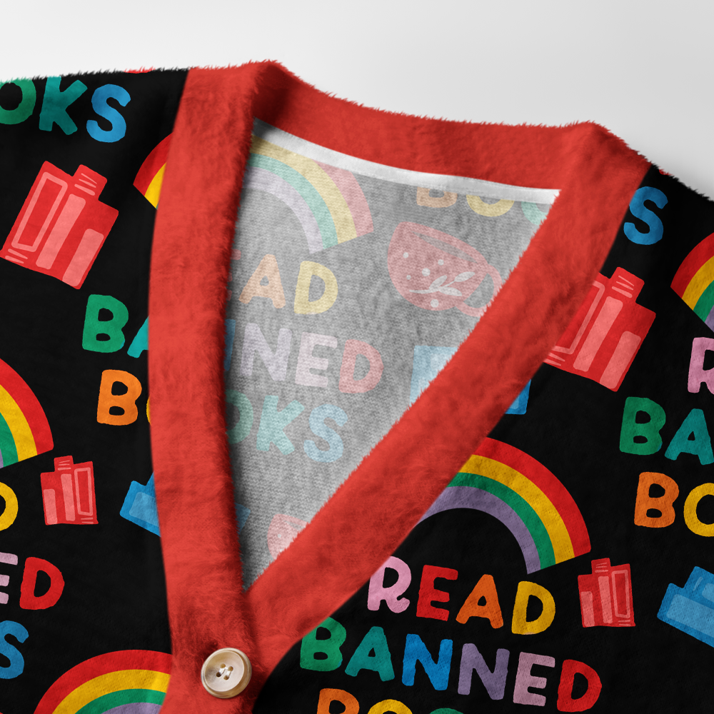 Pagewings Read Banned Books Light Knit Unisex Cardigan Sweaters