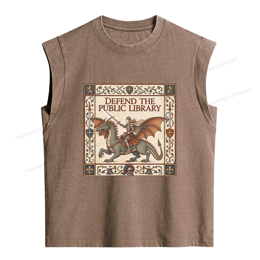 Pagewings Defend the Public Library Women's Washed Tank Top