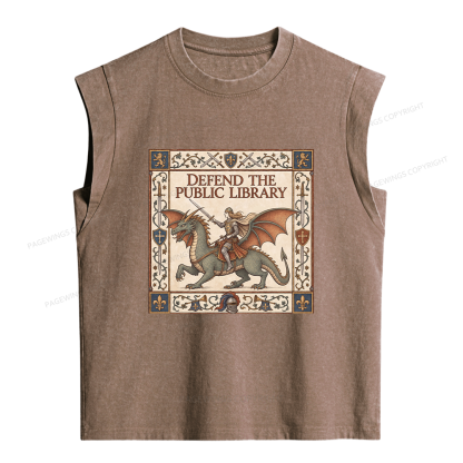 Pagewings Defend the Public Library Women's Washed Tank Top