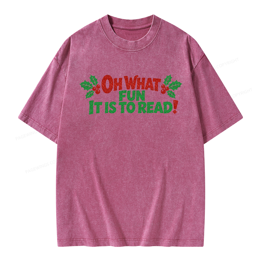 Pagewings Oh What Fun it is to Read Unisex Washed T-shirt