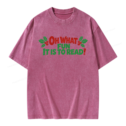 Pagewings Oh What Fun it is to Read Unisex Washed T-shirt
