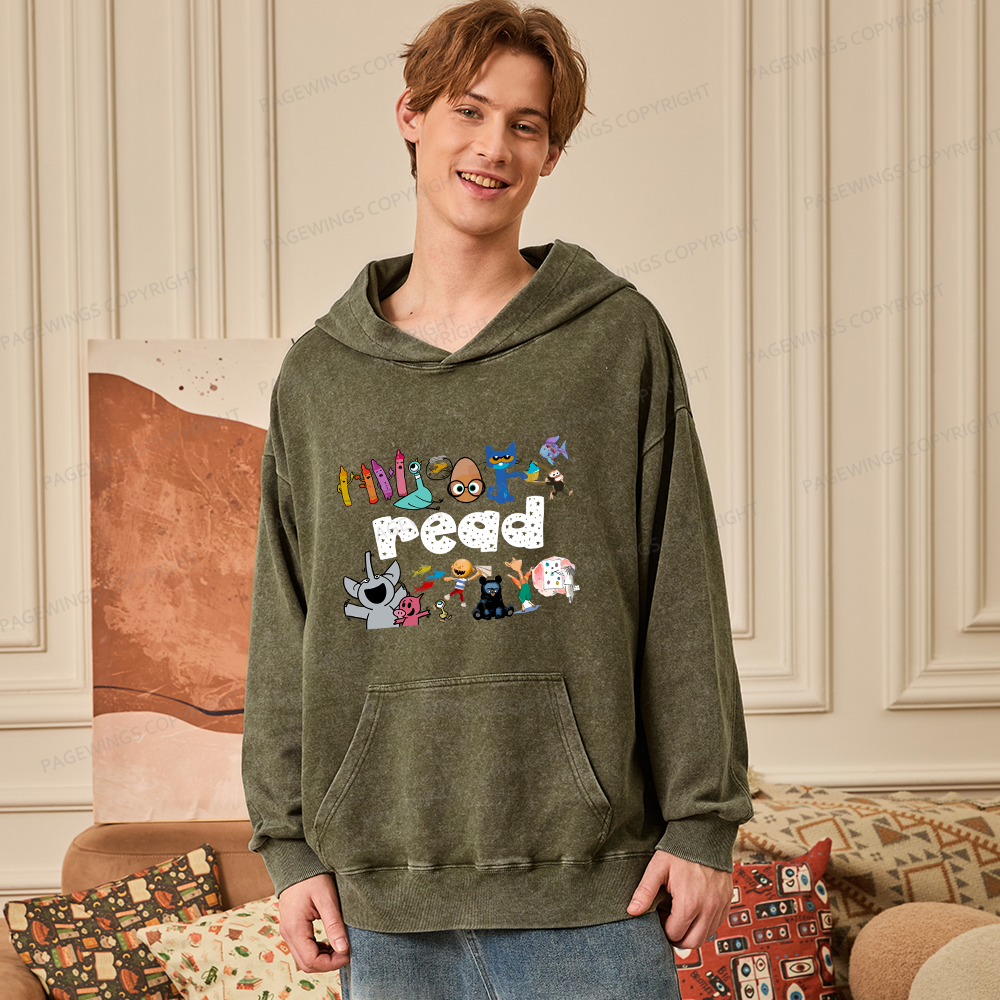 Pagewings Reading Bookish Unisex Washed Hoodie