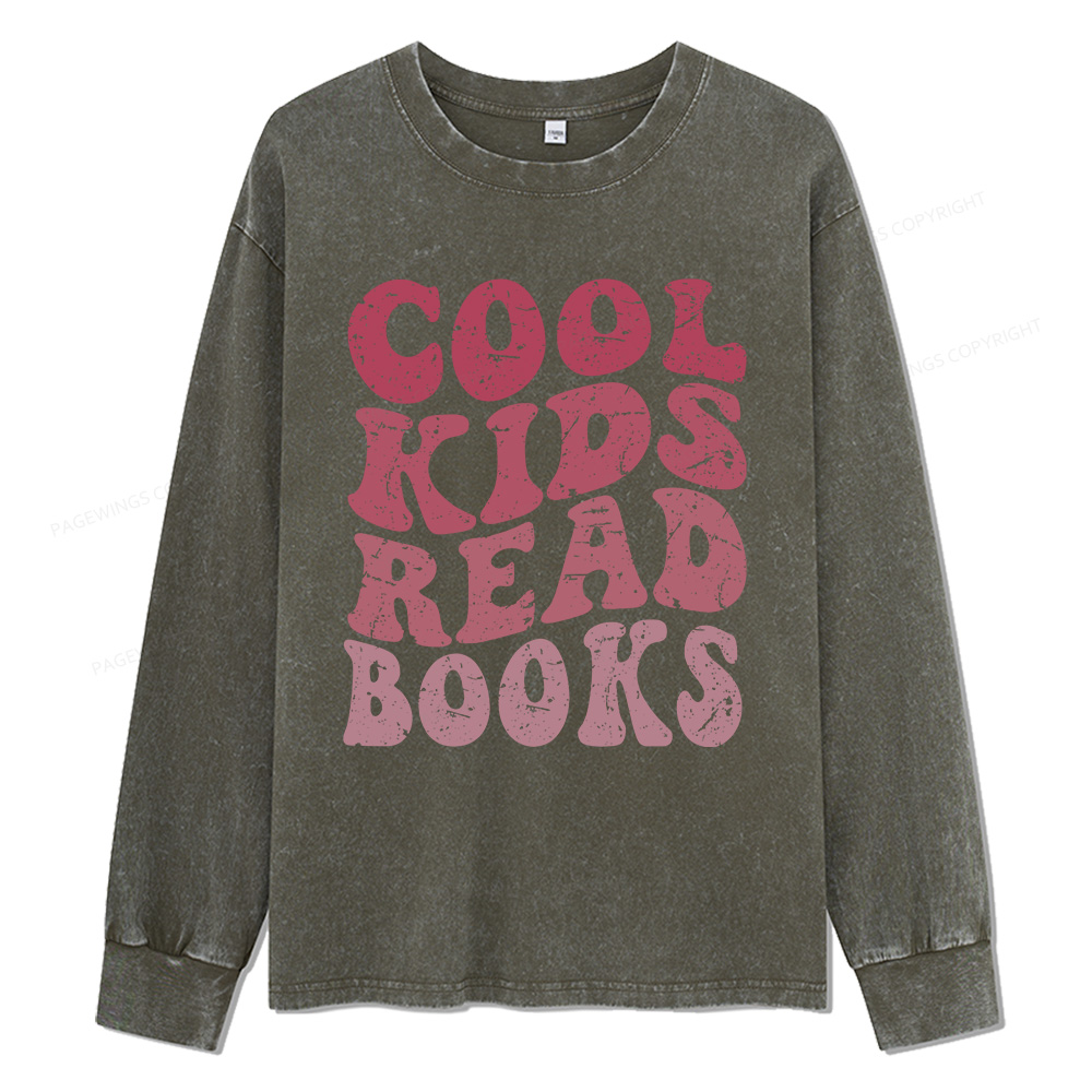 Pagewings Library Reader Book Nerd Unisex Washed Long Sleeve T-shirt