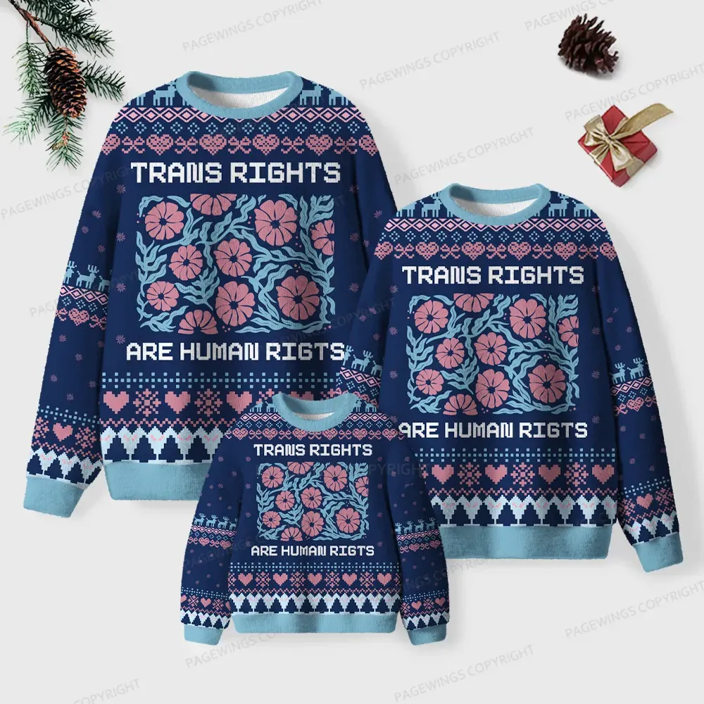 Pagewings Trans Rights Are Human Rights Unisex Ugly Knit Sweatshirt