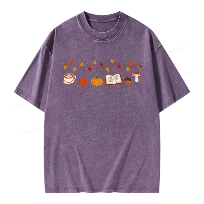 Pagewings Books Pumpkin Mushroom Unisex Washed T-shirt