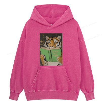 Pagewings Motivational Tiger Reading Unisex Washed Hoodie