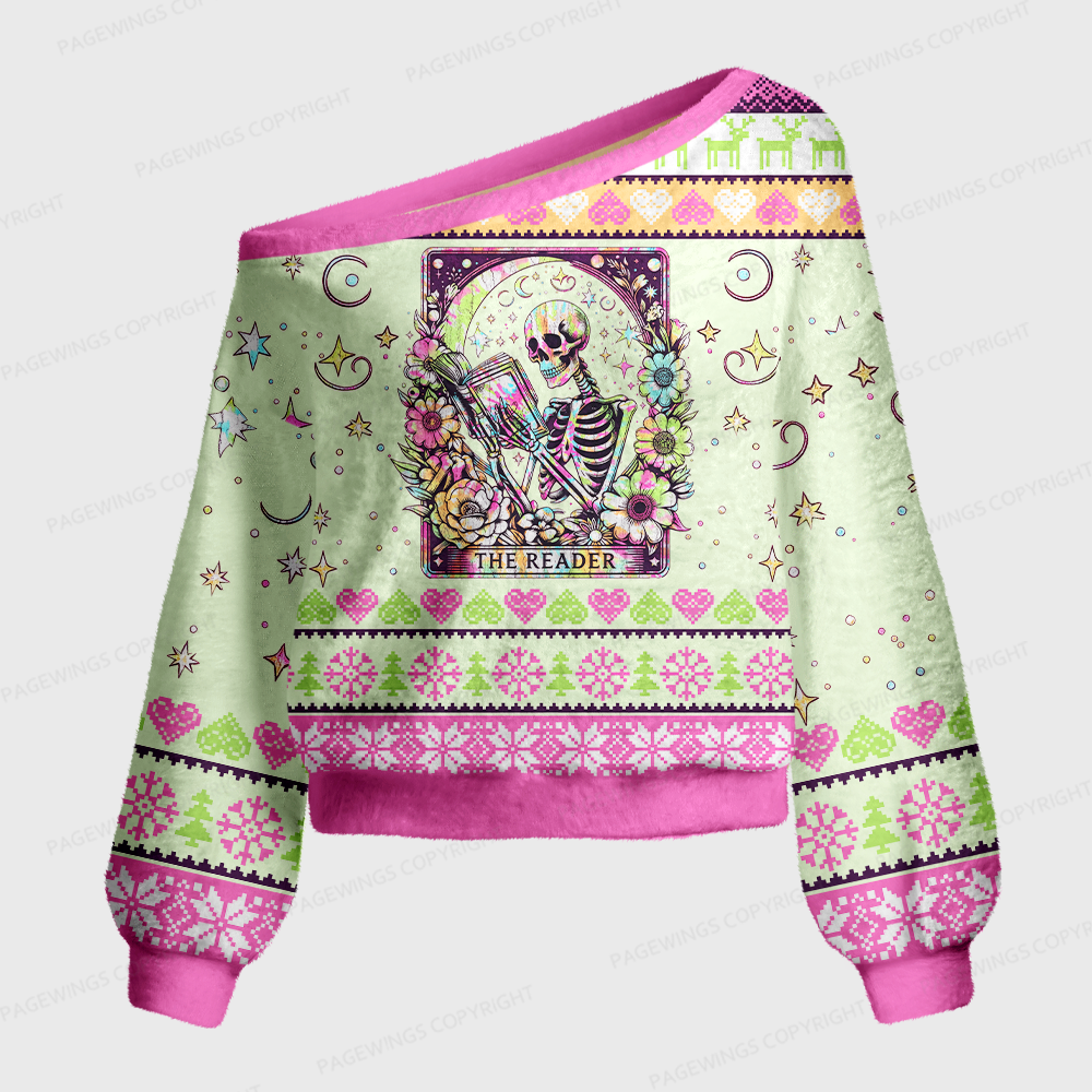 Pagewings Book Lover Off Shoulder Ugly Knit Sweater