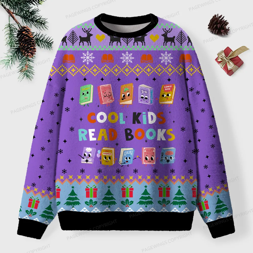 Pagewings Cool Kids Read Books Unisex Ugly Knit Sweatshirt