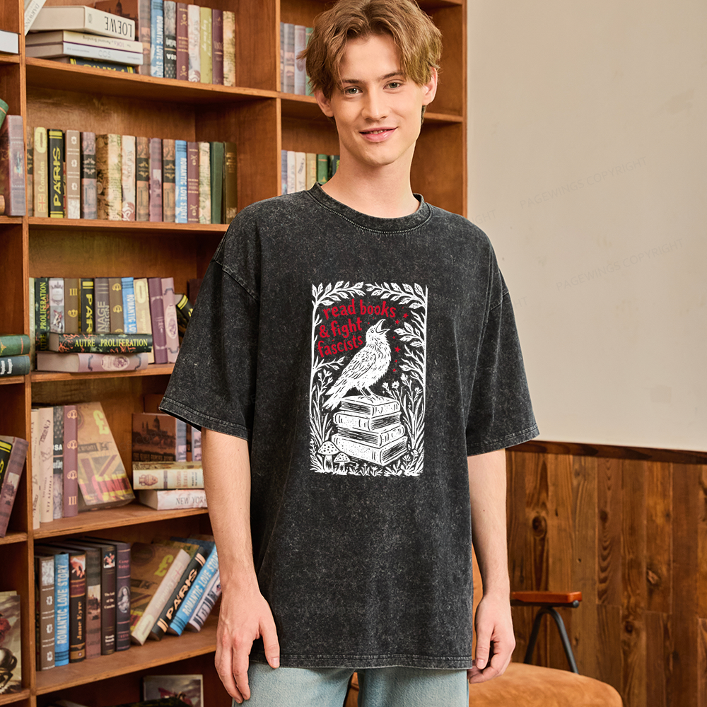 Pagewings Read Books Fight Fascists Unisex Washed T-shirt