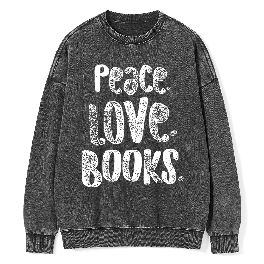 Pagewings Peace Love Books Unisex Washed Sweatshirt