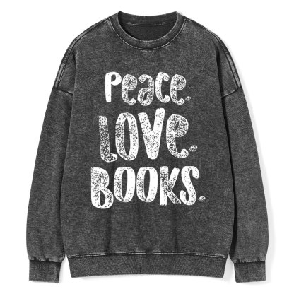 Pagewings Peace Love Books Unisex Washed Sweatshirt
