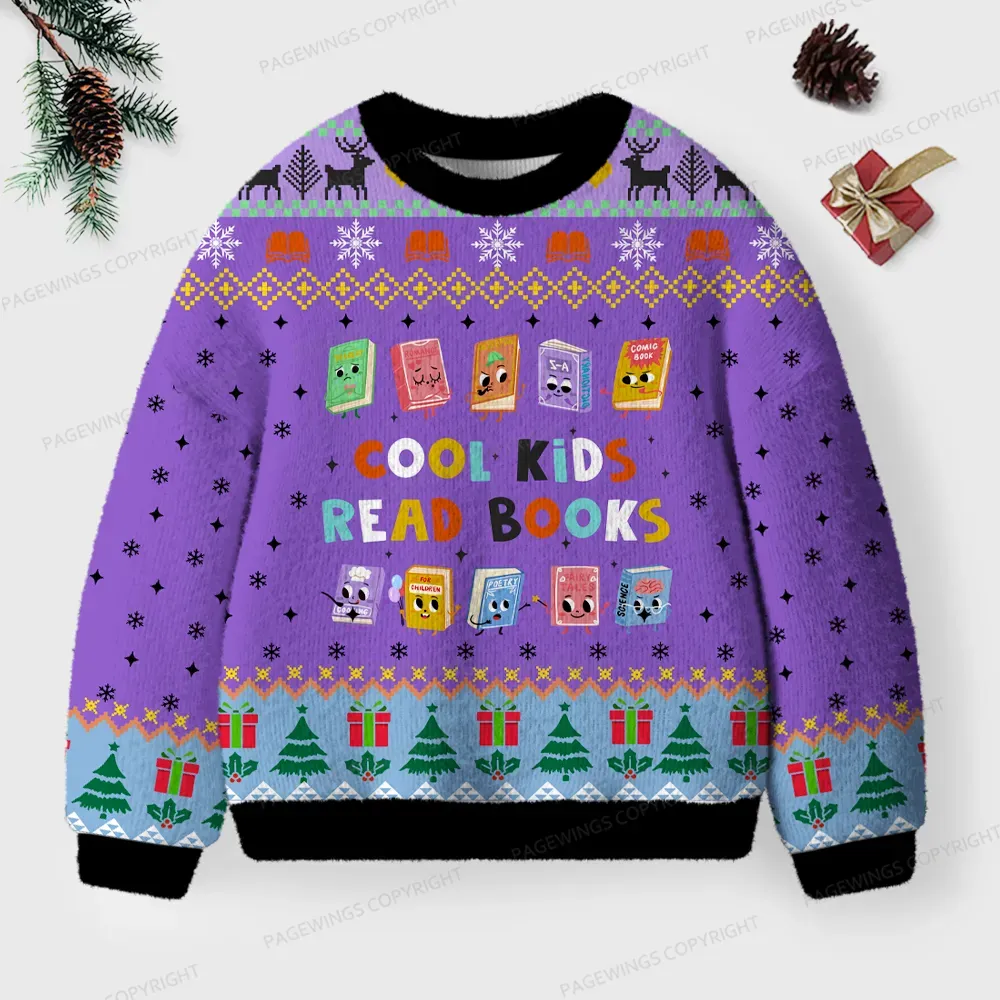 Pagewings Cool Kids Read Books Unisex Ugly Knit Sweatshirt