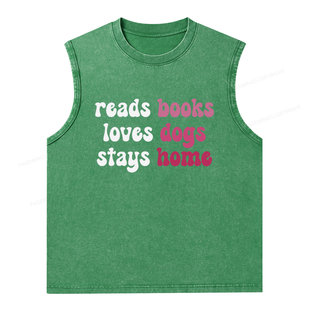 Pagewings Read Books & Lovs Dogs & Stay Home Unisex Washed Tank Top