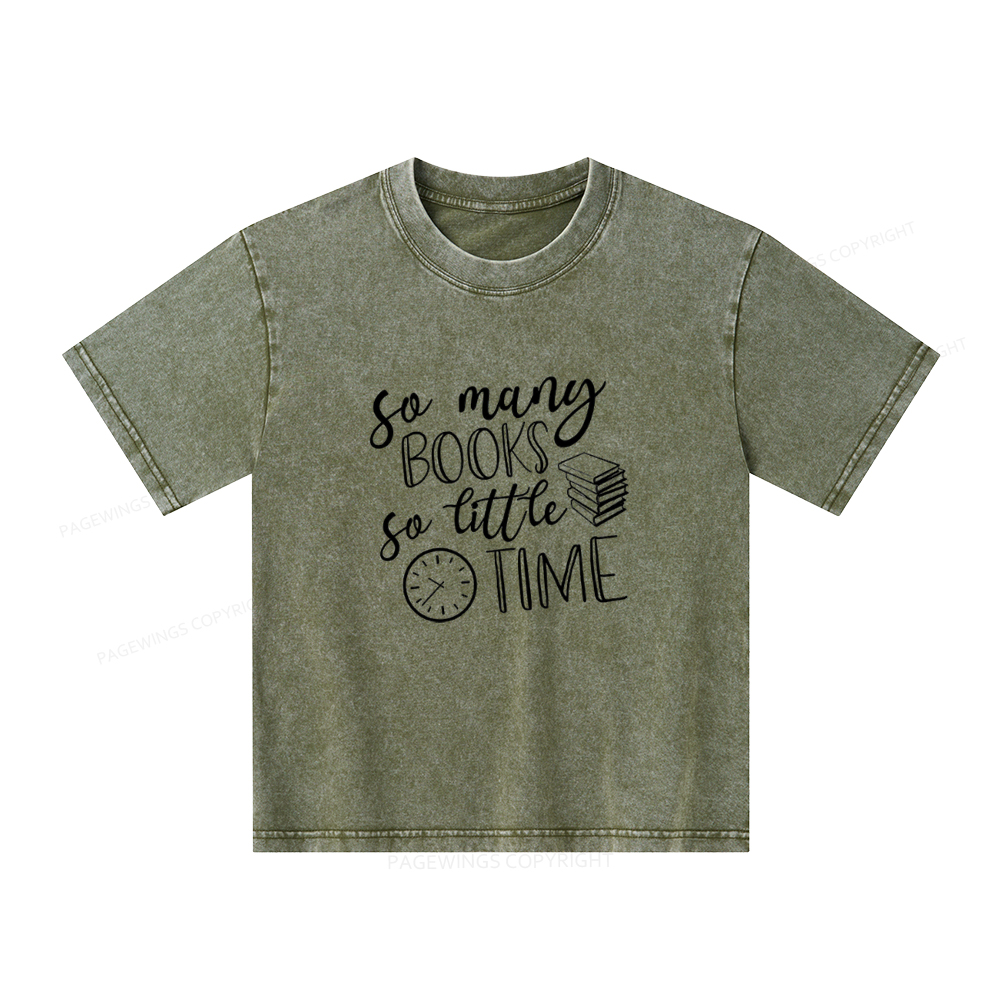 Pagewings So Many Books So Little Time Unisex Kids Washed T-shirt