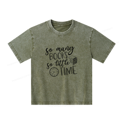 Pagewings So Many Books So Little Time Unisex Kids Washed T-shirt