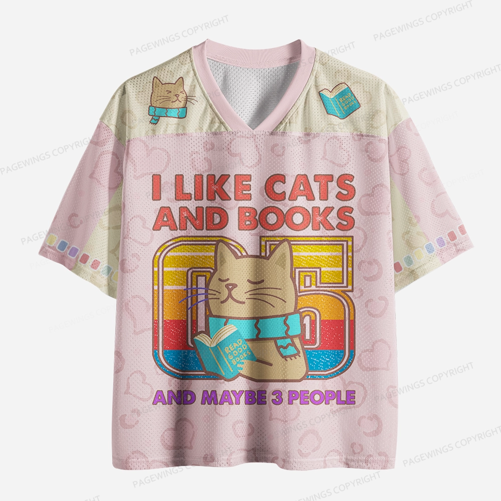 Pagewings I Like Cats And Books And Maybe 3 People Unisex Mesh Jersey